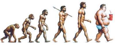 Evolution from ape to fast food eater to fat man